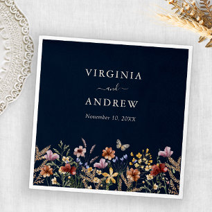 Navy Blue Boho Floral Wedding Napkins