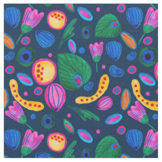 Navy blue boho hand-painted pattern fabric