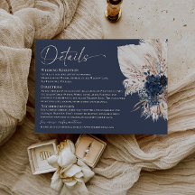 Navy Blue Boho Pampas Wedding Details Enclosure