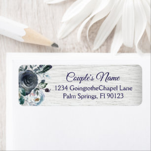 Navy Blue Boho Tribal Watercolor Floral Wedding Return Address Label