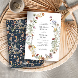 Navy Blue Boho Wedding Invitation