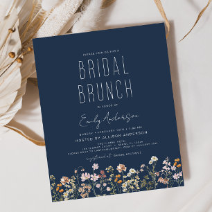Navy Blue Boho Wildflower Bridal Brunch Shower Flyer