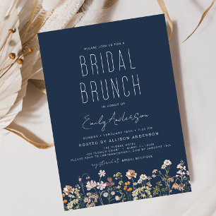 Navy Blue Boho Wildflower Bridal Brunch Shower Invitation