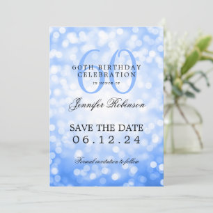 Navy Blue Bokeh 60th Birthday Save the Date  Invitation