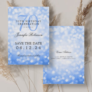 Navy Blue Bokeh 70th Birthday Save the Date Invitation