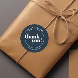 Navy Blue Bold Business Thank You Classic Round Sticker