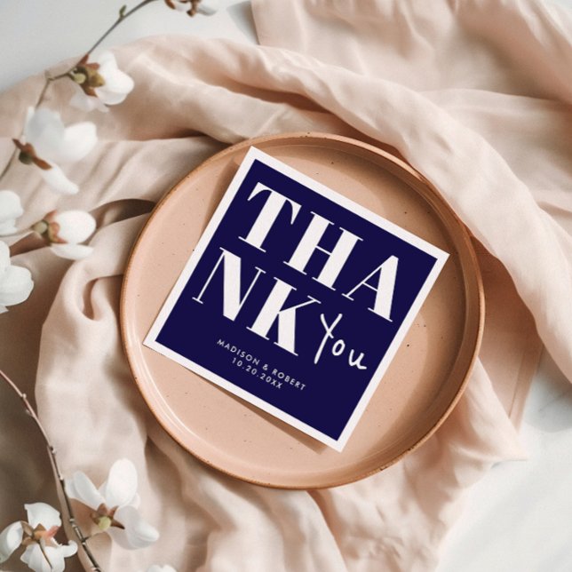 Navy Blue Bold Minimalist Thank You Wedding Napkin (Creator Uploaded)