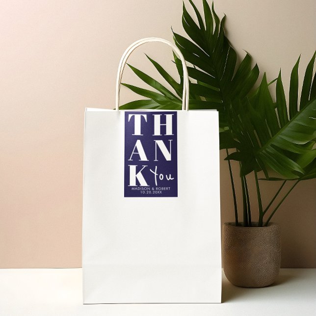 Navy Blue Bold Simple Thank You Wedding Favour Rectangular Sticker (Creator Uploaded)