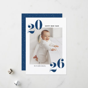 Navy Blue Bold Typography 2025 New Year Photo Holiday Card