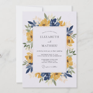 Navy Blue Bold Watercolor Wedding Invitation