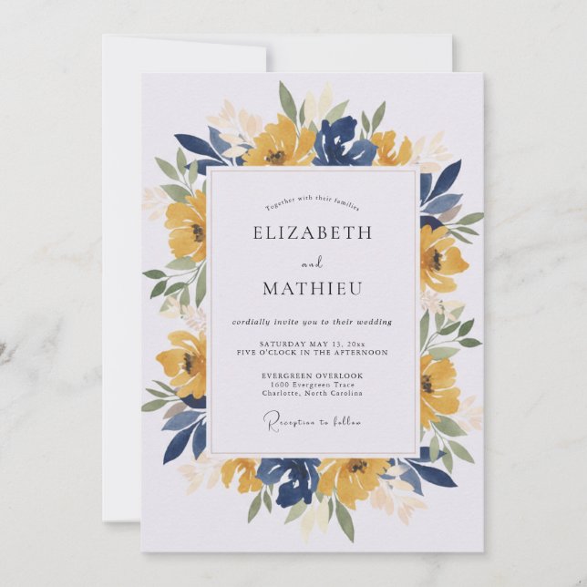 Navy Blue Bold Watercolor Wedding Invitation (Front)