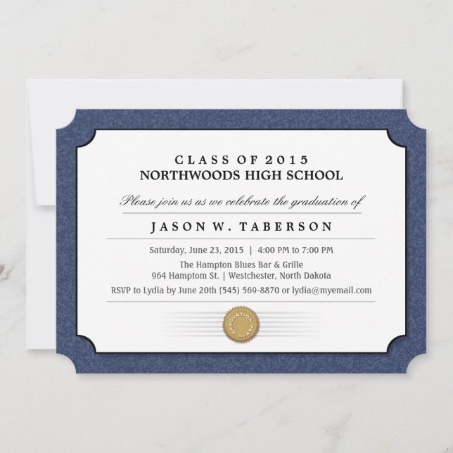 Navy Blue Border Diploma Graduation Invitation (Front)
