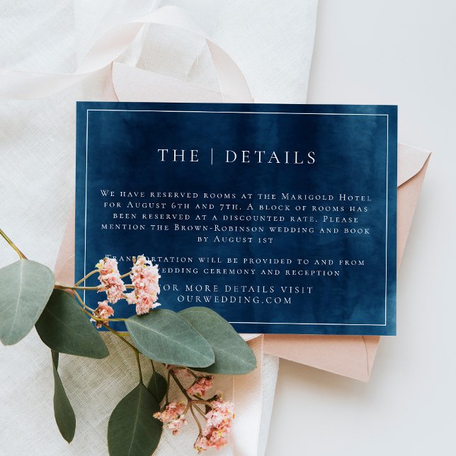 Navy Blue Border Elegant Wedding Details Enclosure Card (Creator Uploaded)