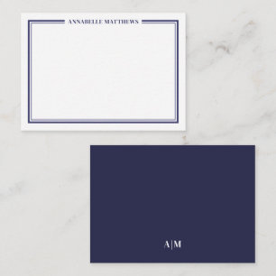 Navy Blue Border Minimalist Name Monogram Card