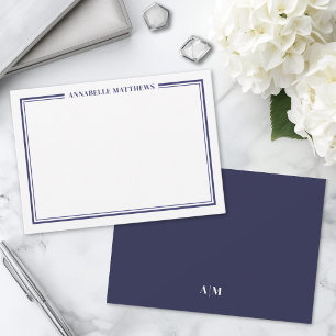Navy Blue Border Minimalist Name Monogram Card
