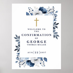 Navy Blue Botanical Confirmation Welcome Sign