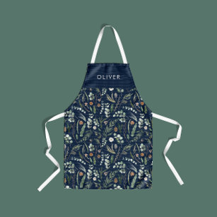 Navy blue botanical elegant modern family gift apron