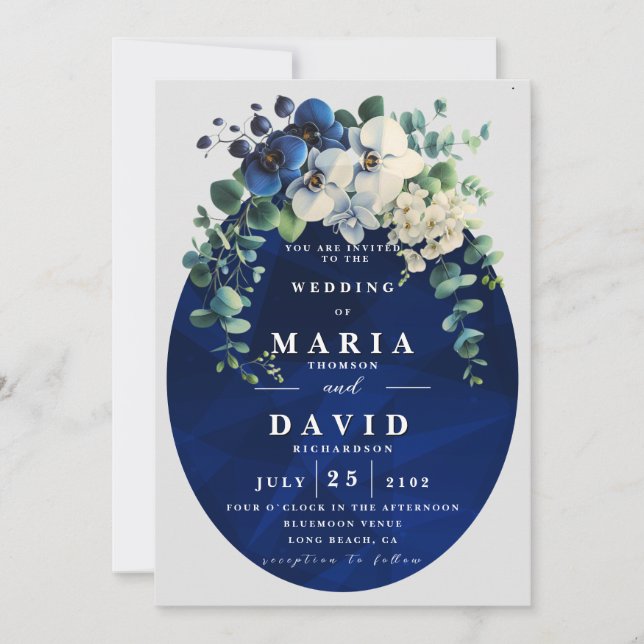 Navy Blue Botanical Floral Edit Invitation (Front)