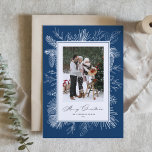 Navy Blue Botanical Frame Photo Christmas Holiday Card<br><div class="desc">Merry Christmas! This vintage-inspired photo Christmas card features a delicate white botanical frame in hand-drawn line art, giving your holiday greeting a timeless and elegant touch. With various background colours available, it's easy to match your family photo or seasonal style. The classic winter botanical design adds a nostalgic feel without...</div>