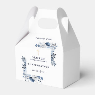 Navy Blue Botanical Modern Confirmation Favour Box