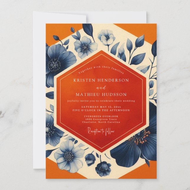 Navy Blue Botanical Romance Wedding Invitation (Front)