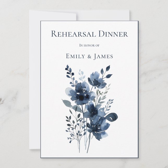 Navy Blue Botanical Wedding Invitation (Front)