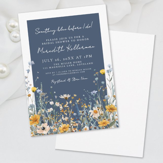 Navy Blue Botanical Wildflower Bridal Shower Invitation (Navy Blue Botanical Wildflower Bridal Shower Invitation)