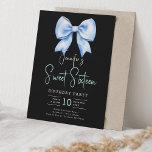 Navy Blue Bow Coquette Script Sweet 16 Black Invitation<br><div class="desc">Elegant Sweet Sixteen Birthday Party invitation template w/ a watercolor coquette bow & modern typography script.</div>