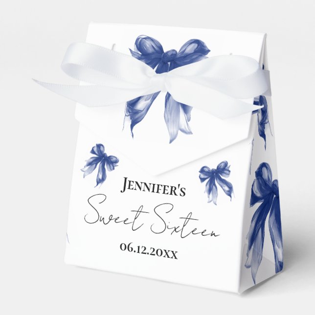 Navy Blue Bow Coquette Script Sweet 16 Thank You  Favour Box (Front Side)