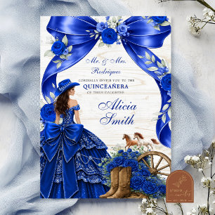 Navy Blue Bow Coquette Western Charra Quinceanera Invitation