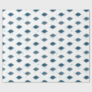 Navy Blue Bow Pattern Glossy Wrapping Paper