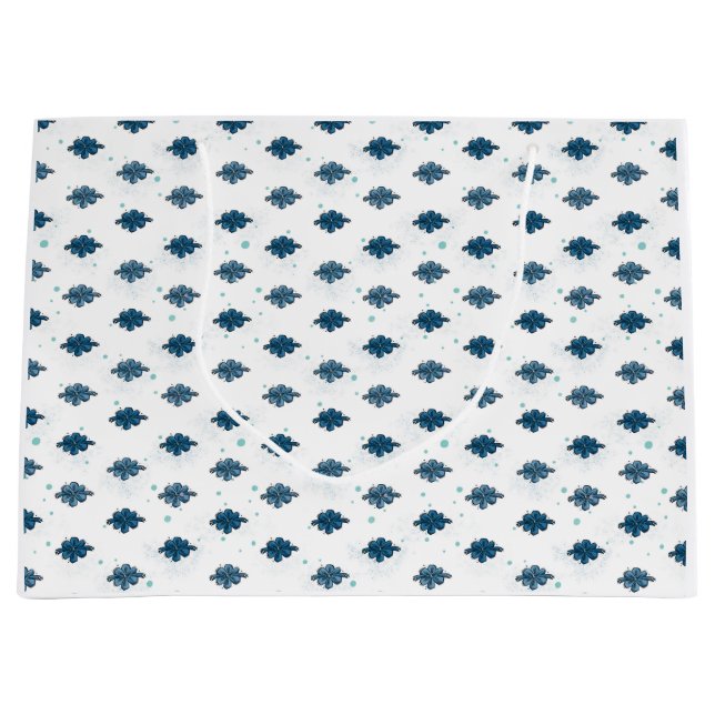 Navy Blue Bow Pattern Large Glossy Gift Bag (Front)