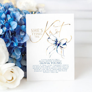 Navy Blue Bow She's Tying The Knot Bridal Shower Invitation