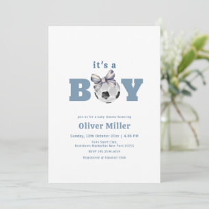 Navy Blue Bow Soccer Sport Baby Shower Invitation
