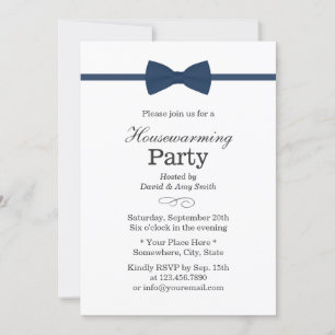 Navy Blue Bow Tie Classy Housewarming Party Invitation
