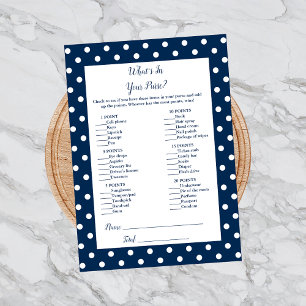 Navy Blue Bow What's In Your Purse Shower Game Invitation