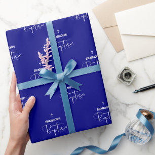 Navy Blue Boy Baptism Wrapping Paper