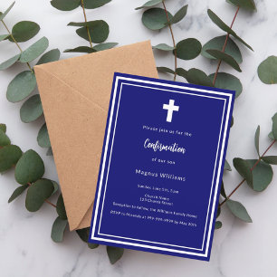 Navy blue boy Confirmation Invitation