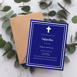 Navy blue boy Confirmation invitation