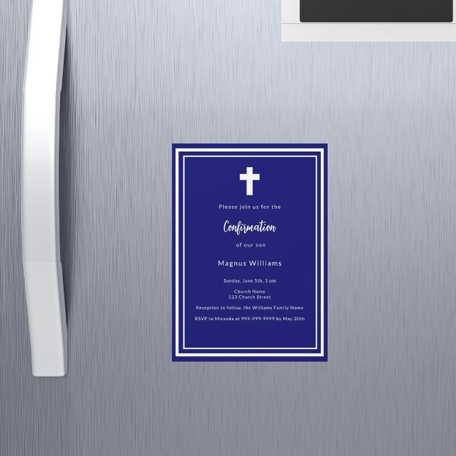 Navy blue boy Confirmation Magnetic Invitation (Creator Uploaded)