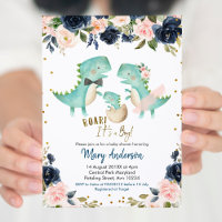 Navy Blue Boy Dinosaur Couple Shower Invite Roar