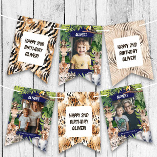 Navy Blue Boy Safari Jungle Photo Birthday Bunting