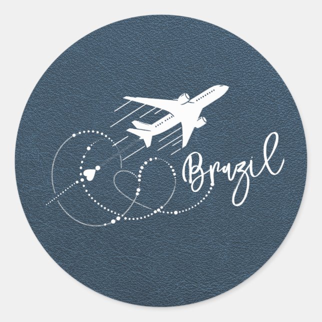 Navy Blue Brazil Passport Classic Round Sticker (Front)