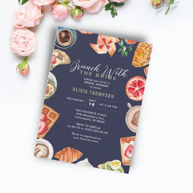 Navy Blue Bridal Brunch Waffles Invitation (Creator Uploaded)
