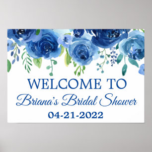 Navy Blue Bridal Shower Floral Poster