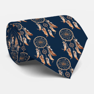 Navy Blue Brown Dream Catcher Native American Tie