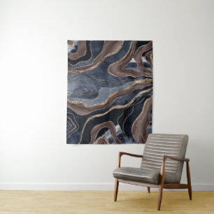 Navy Blue Brown Marble Agate Gold Glitter Glam #1  Tapestry