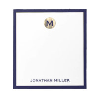 Navy Blue Brushed Gold Monogram Notepad