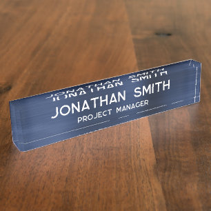 Navy Blue Brushed Metal Minimalist Name Nameplate