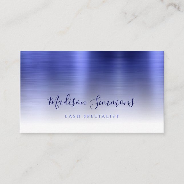 Navy Blue Brushed Metal Monogram Stylish Script Business Card (Front)